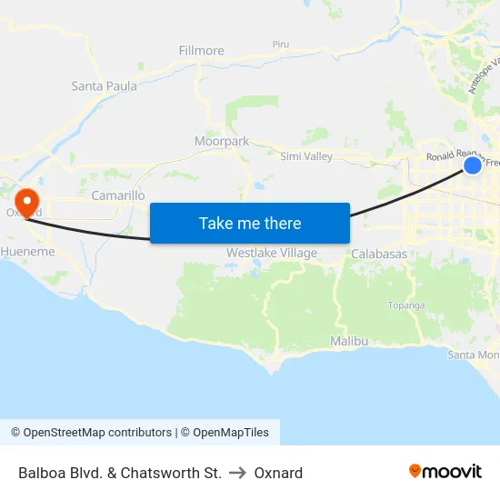Balboa Blvd. & Chatsworth St. to Oxnard map