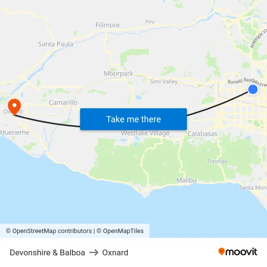Devonshire & Balboa to Oxnard map