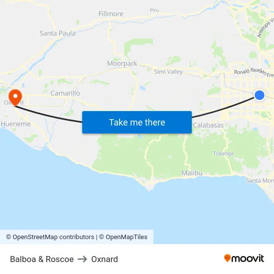 Balboa & Roscoe to Oxnard map