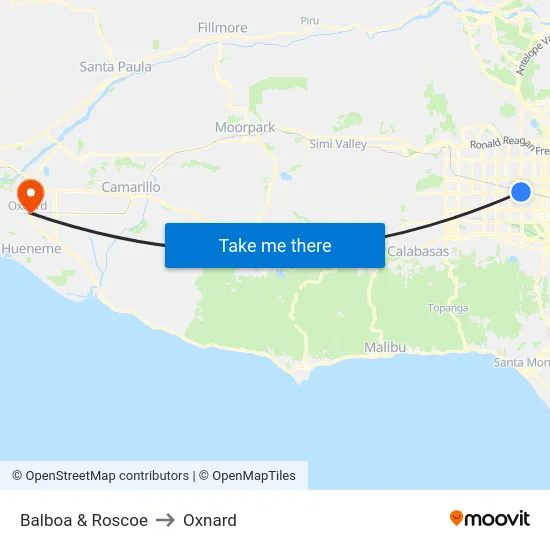 Balboa & Roscoe to Oxnard map
