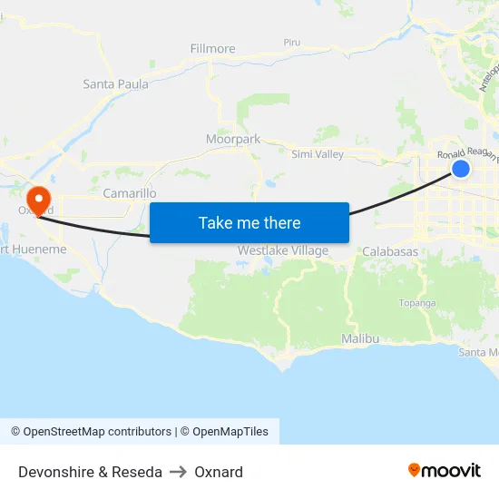 Devonshire & Reseda to Oxnard map