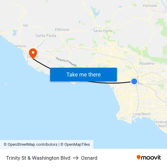 Trinity St & Washington Blvd to Oxnard map