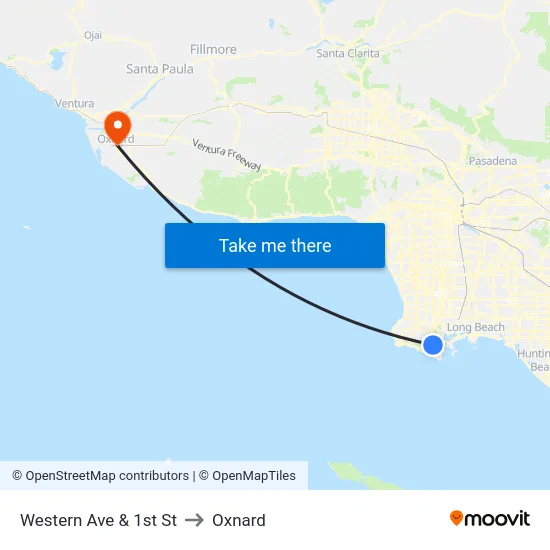 Western Ave & 1st St to Oxnard map