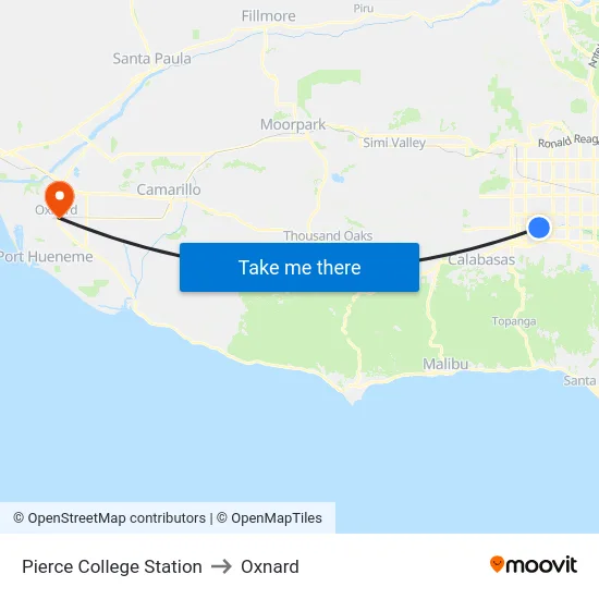 Pierce College Station to Oxnard map