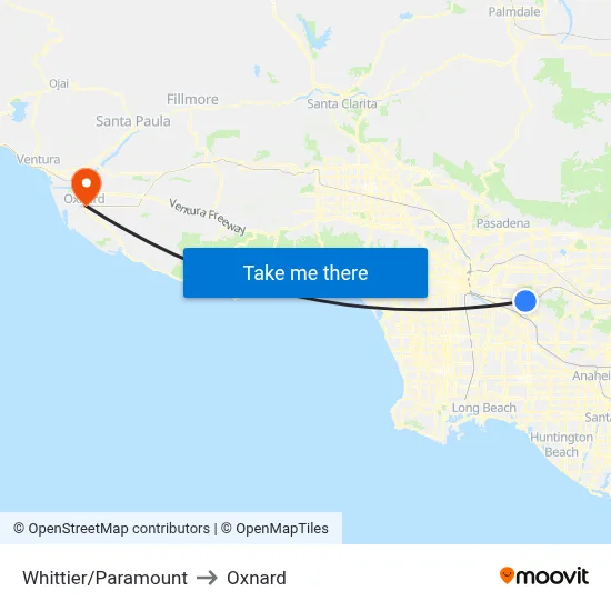 Whittier/Paramount to Oxnard map