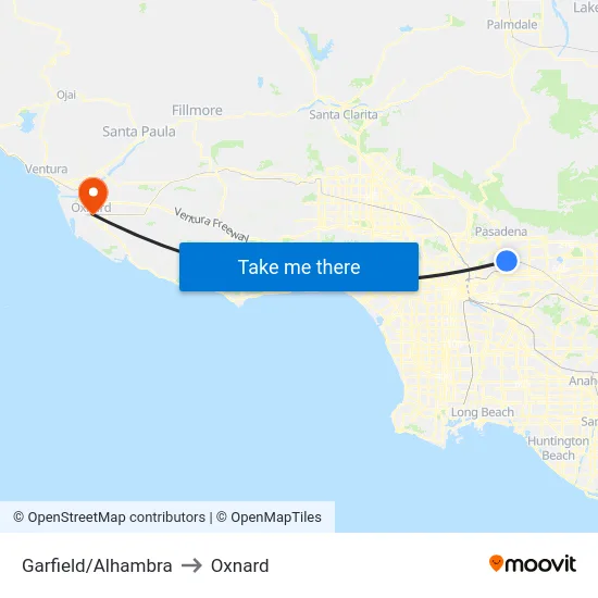 Garfield/Alhambra to Oxnard map