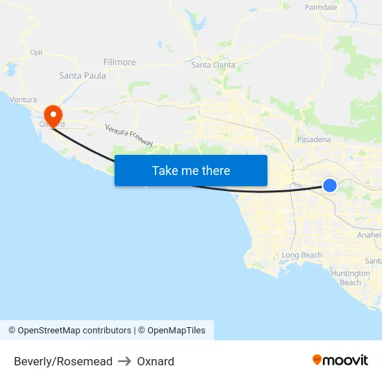 Beverly/Rosemead to Oxnard map