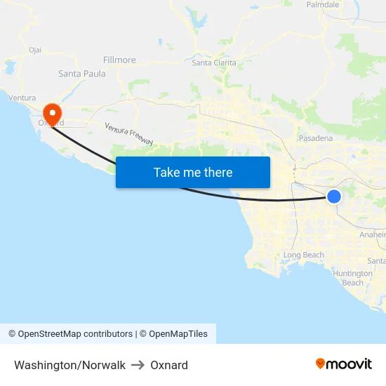 Washington/Norwalk to Oxnard map