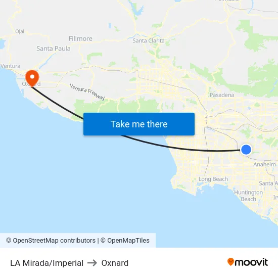 LA Mirada/Imperial to Oxnard map