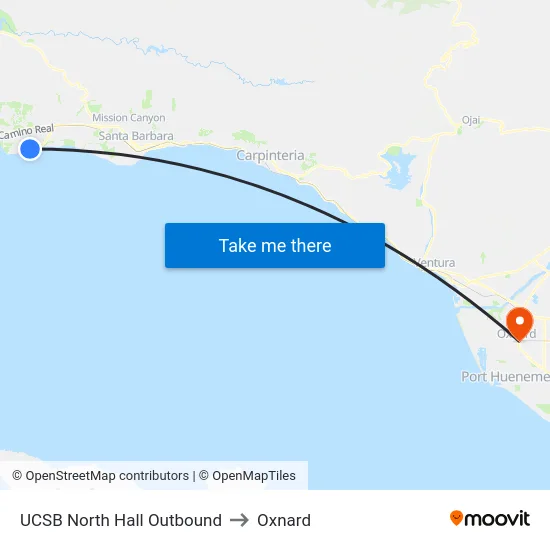 UCSB North Hall Outbound to Oxnard map