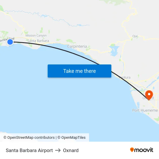 Santa Barbara Airport to Oxnard map