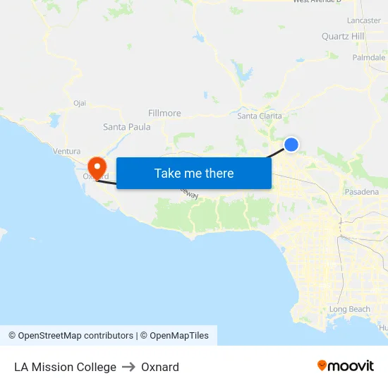 LA Mission College to Oxnard map