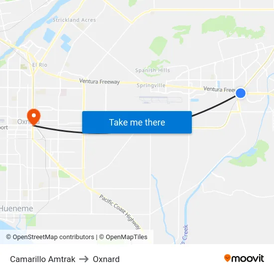 Camarillo Amtrak to Oxnard map