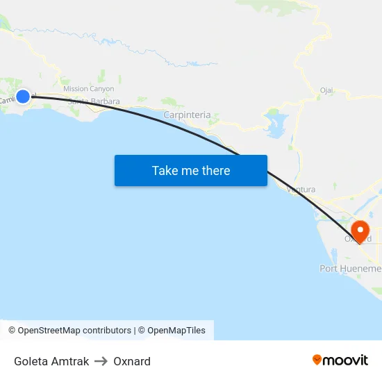 Goleta Amtrak to Oxnard map