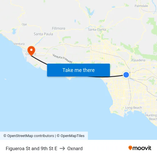 Figueroa St and 9th St E to Oxnard map