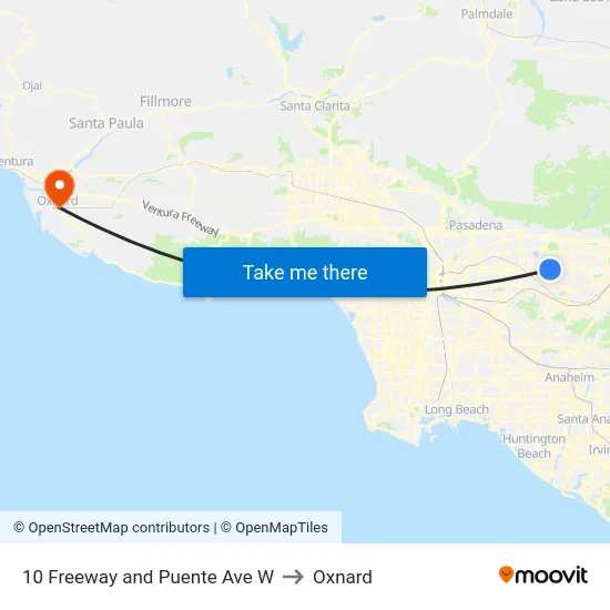 10 Freeway and Puente Ave W to Oxnard map