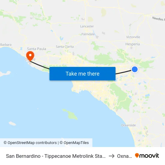 San Bernardino - Tippecanoe Metrolink Station to Oxnard map