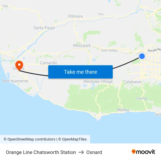 Orange Line Chatsworth Station to Oxnard map