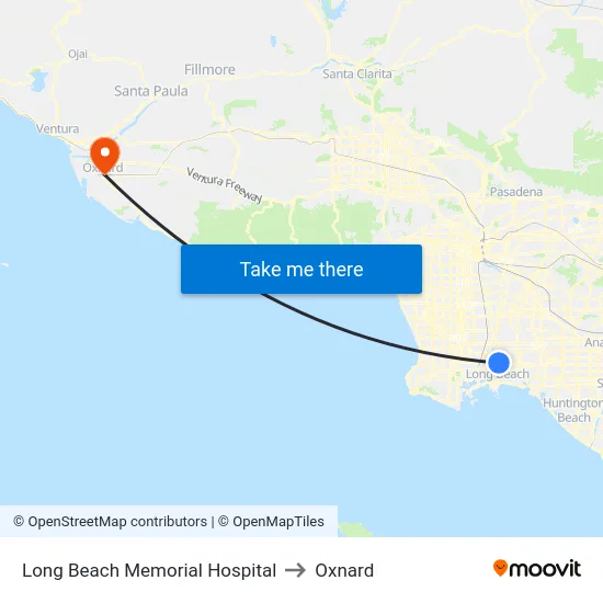 Long Beach Memorial Hospital to Oxnard map