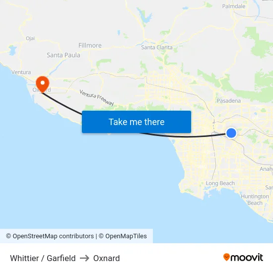 Whittier / Garfield to Oxnard map