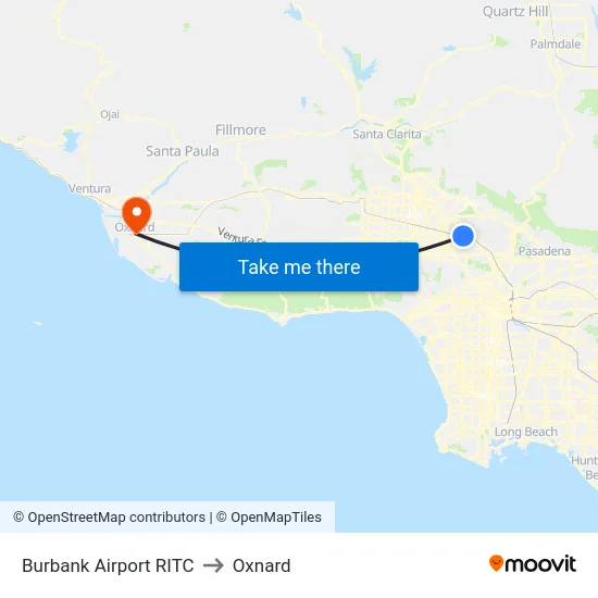 Burbank Airport RITC to Oxnard map