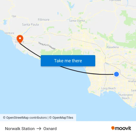 Norwalk Station to Oxnard map