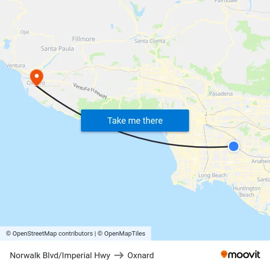 Norwalk Blvd/Imperial Hwy to Oxnard map
