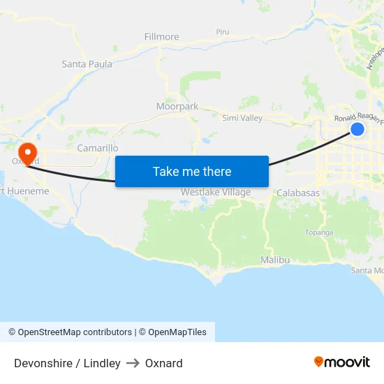 Devonshire / Lindley to Oxnard map