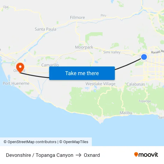 Devonshire / Topanga Canyon to Oxnard map