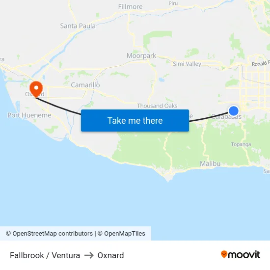 Fallbrook / Ventura to Oxnard map