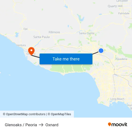 Glenoaks / Peoria to Oxnard map