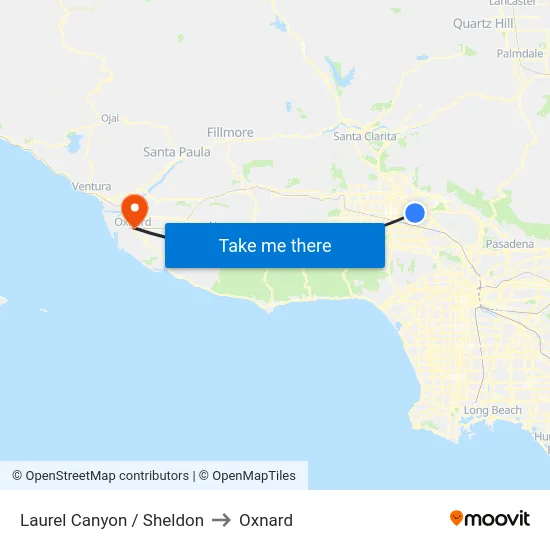 Laurel Canyon / Sheldon to Oxnard map
