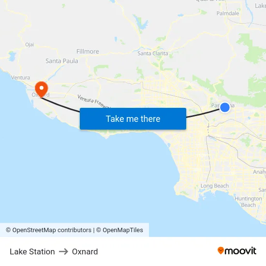 Lake Station to Oxnard map