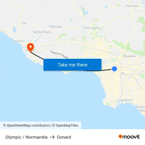 Olympic / Normandie to Oxnard map