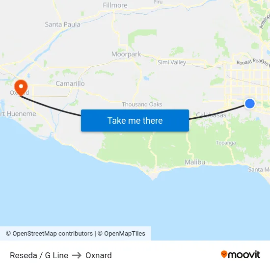 Reseda / G Line to Oxnard map