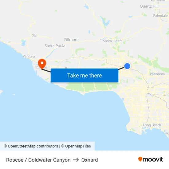 Roscoe / Coldwater Canyon to Oxnard map