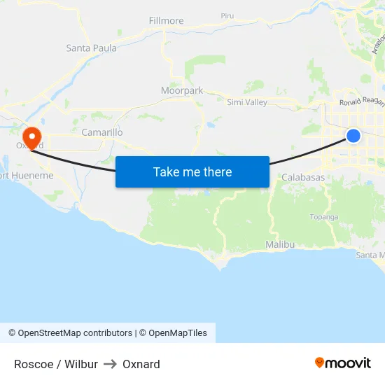 Roscoe / Wilbur to Oxnard map