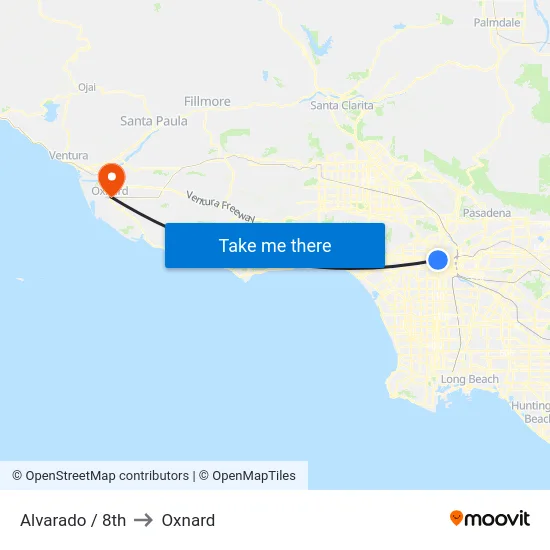 Alvarado / 8th to Oxnard map