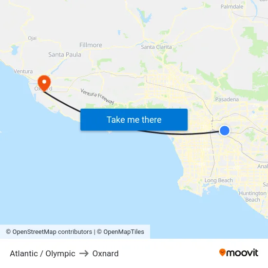 Atlantic / Olympic to Oxnard map