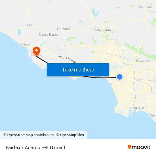 Fairfax / Adams to Oxnard map