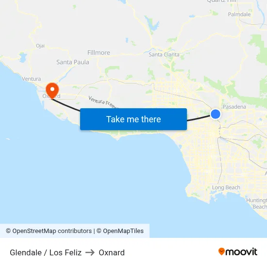 Glendale / Los Feliz to Oxnard map