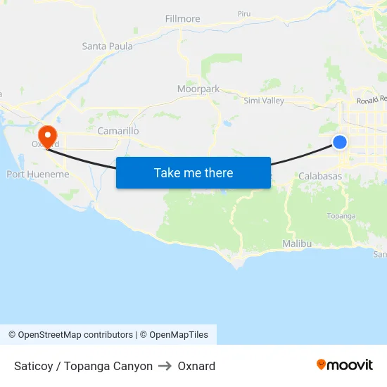 Saticoy / Topanga Canyon to Oxnard map