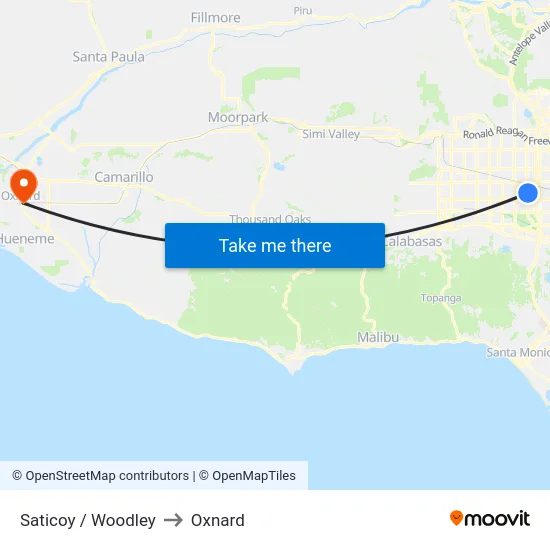 Saticoy / Woodley to Oxnard map