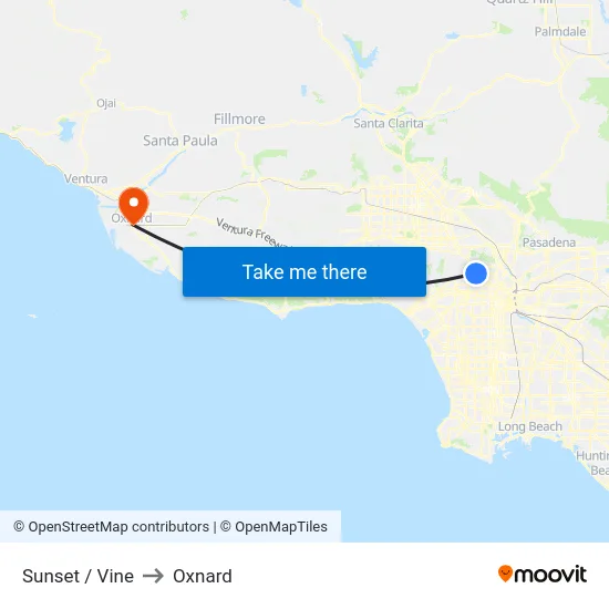 Sunset / Vine to Oxnard map