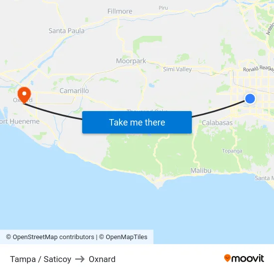 Tampa / Saticoy to Oxnard map
