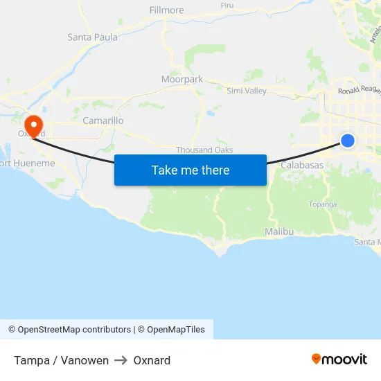Tampa / Vanowen to Oxnard map