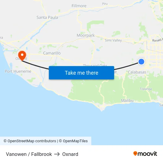 Vanowen / Fallbrook to Oxnard map