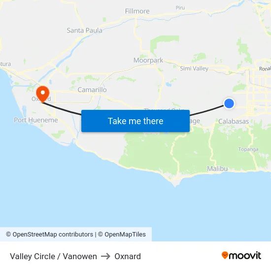 Valley Circle / Vanowen to Oxnard map