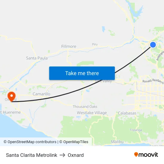 Santa Clarita Metrolink to Oxnard map