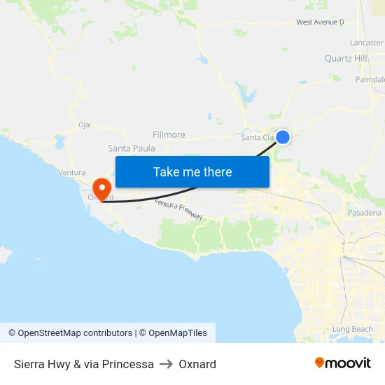 Sierra Hwy & via Princessa to Oxnard map